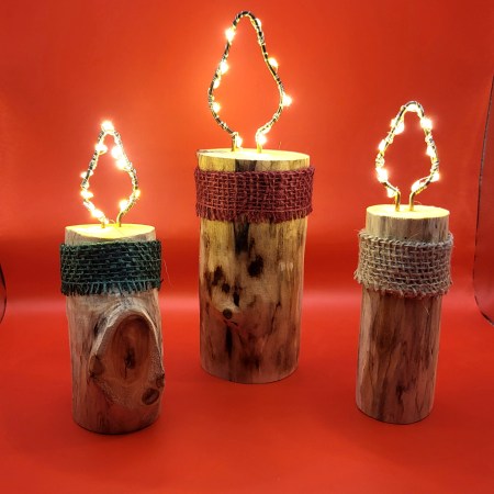 Kerze aus Holz mit Beleuchtung