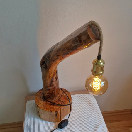 Handgefertigte Naturholzlampe aus Massivholz | Rustikale Tischlampe | Unikat | E27 | Holzlampe | Wohnaccessoire